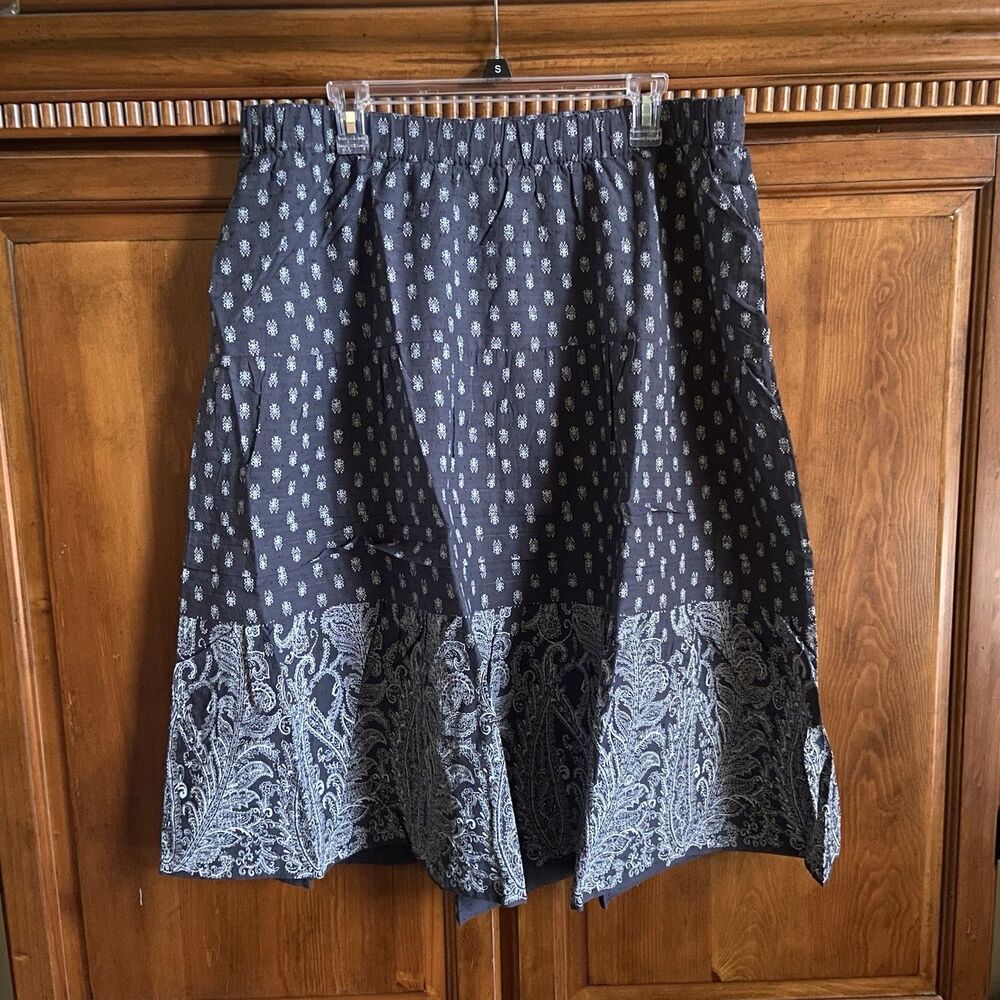 J. Jill 100% Cotton Tiered Ruffle Midi Skirt Petite XL Lined Navy Boho Peasant